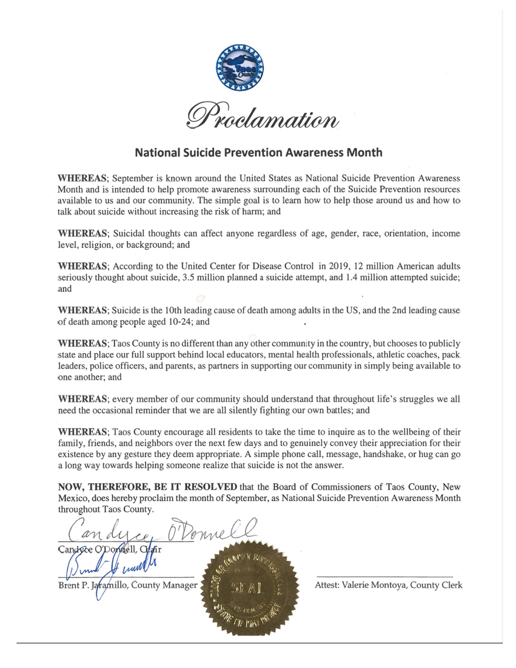 Suicide Awareness Proclamation